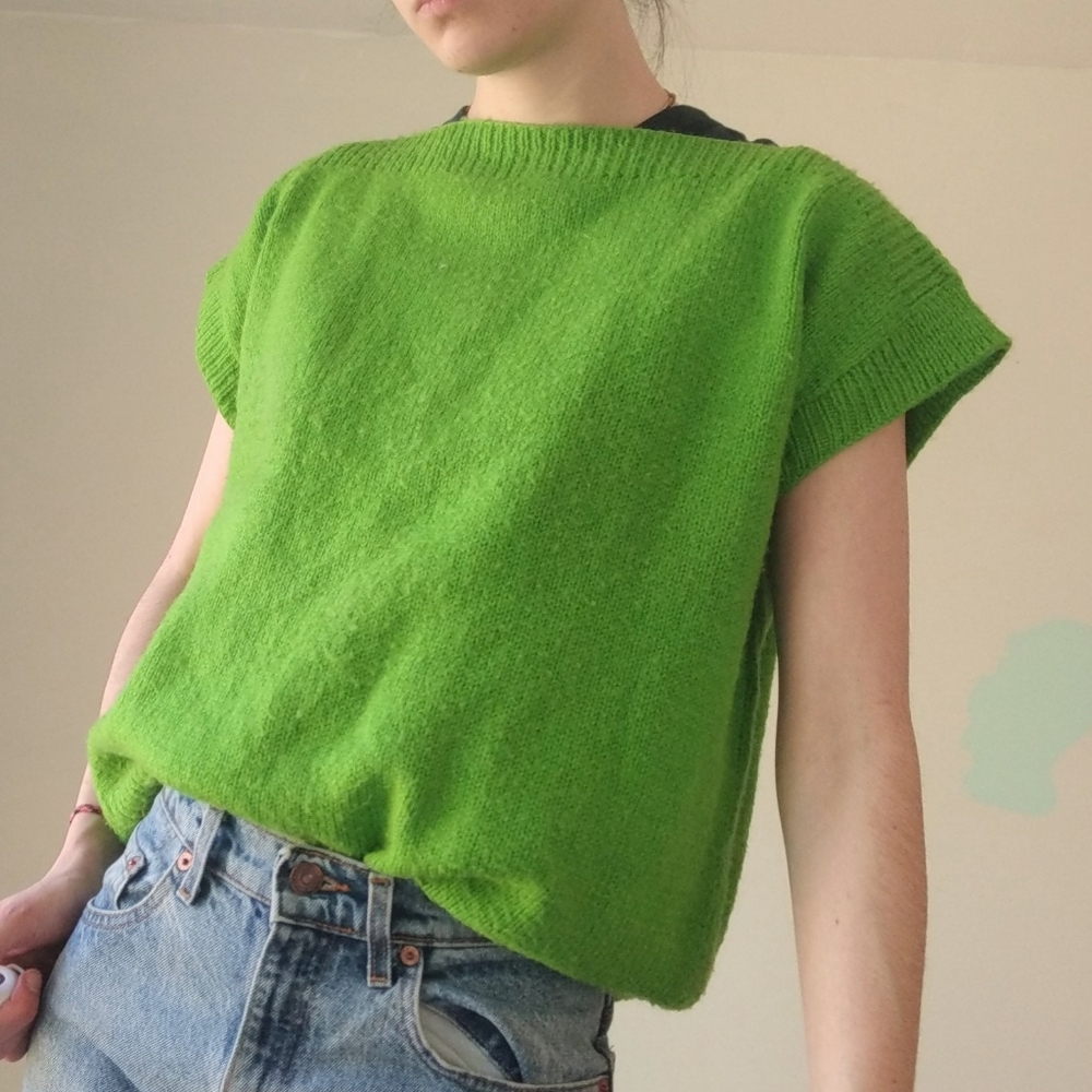 Vintage Neon Lime Green Knit Sweater Top Vest